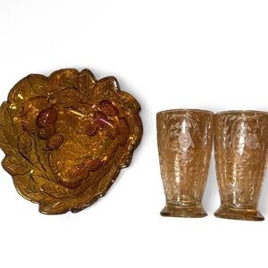 Indiana Glass Amber Leaf and Berry Set